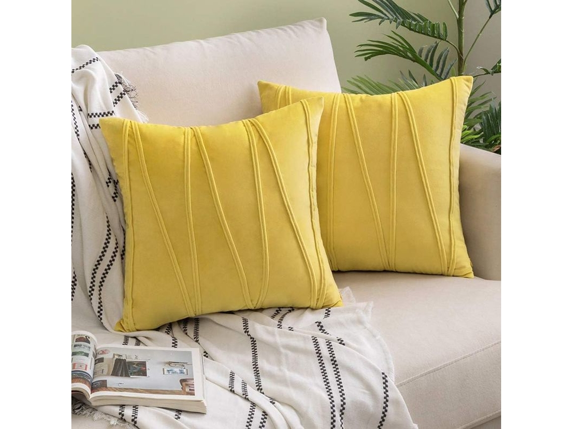 Rebe-fundas De Almohada De Terciopelo Rayado Amarillo Limón 45x45cm 2 Unidades Para Sofá Cama Auto Salón