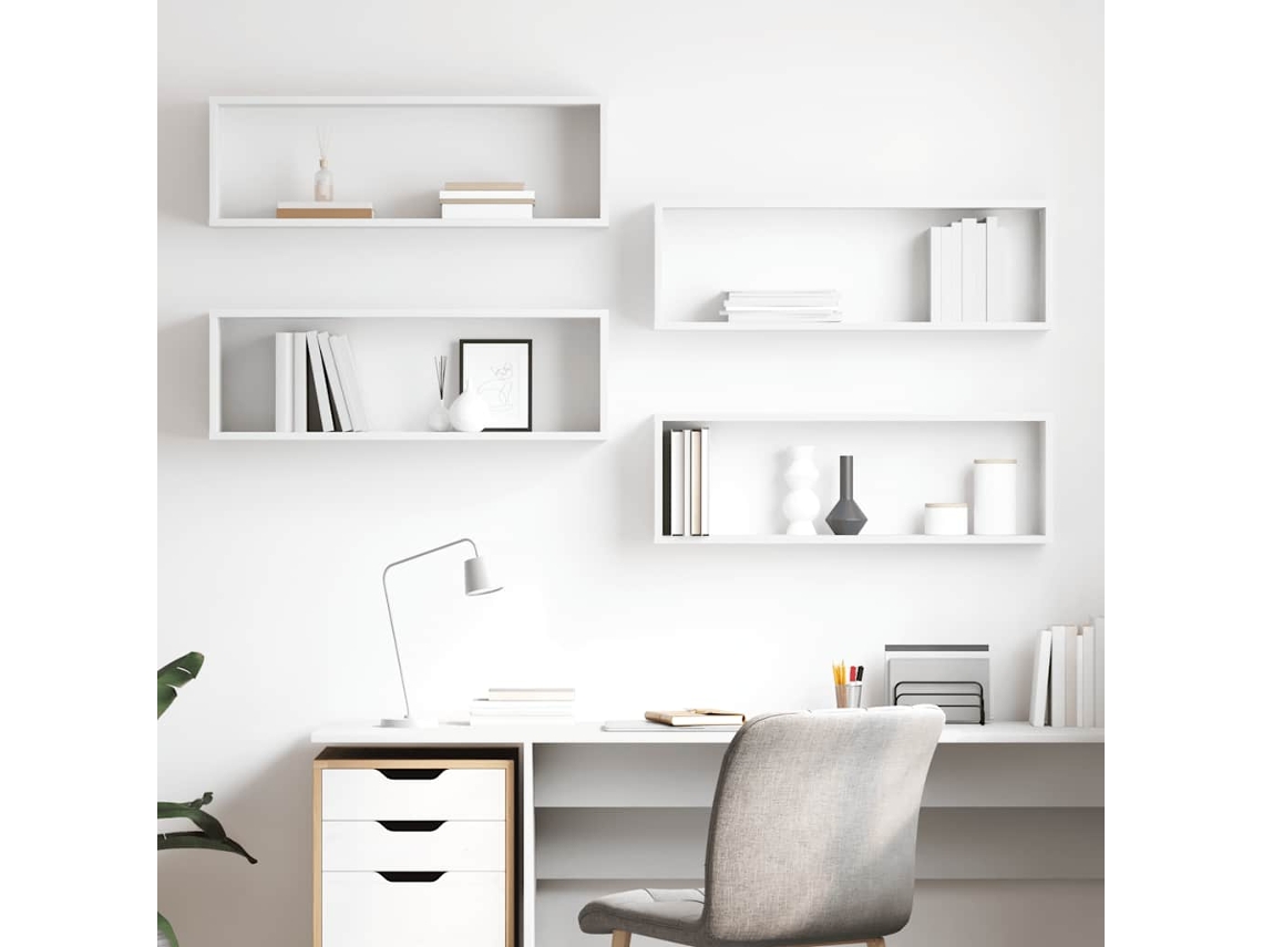 Vidaxl Estantes Parede Cúbicas 4pcs Deriv. Madeira 80x15x26,5cm Branco