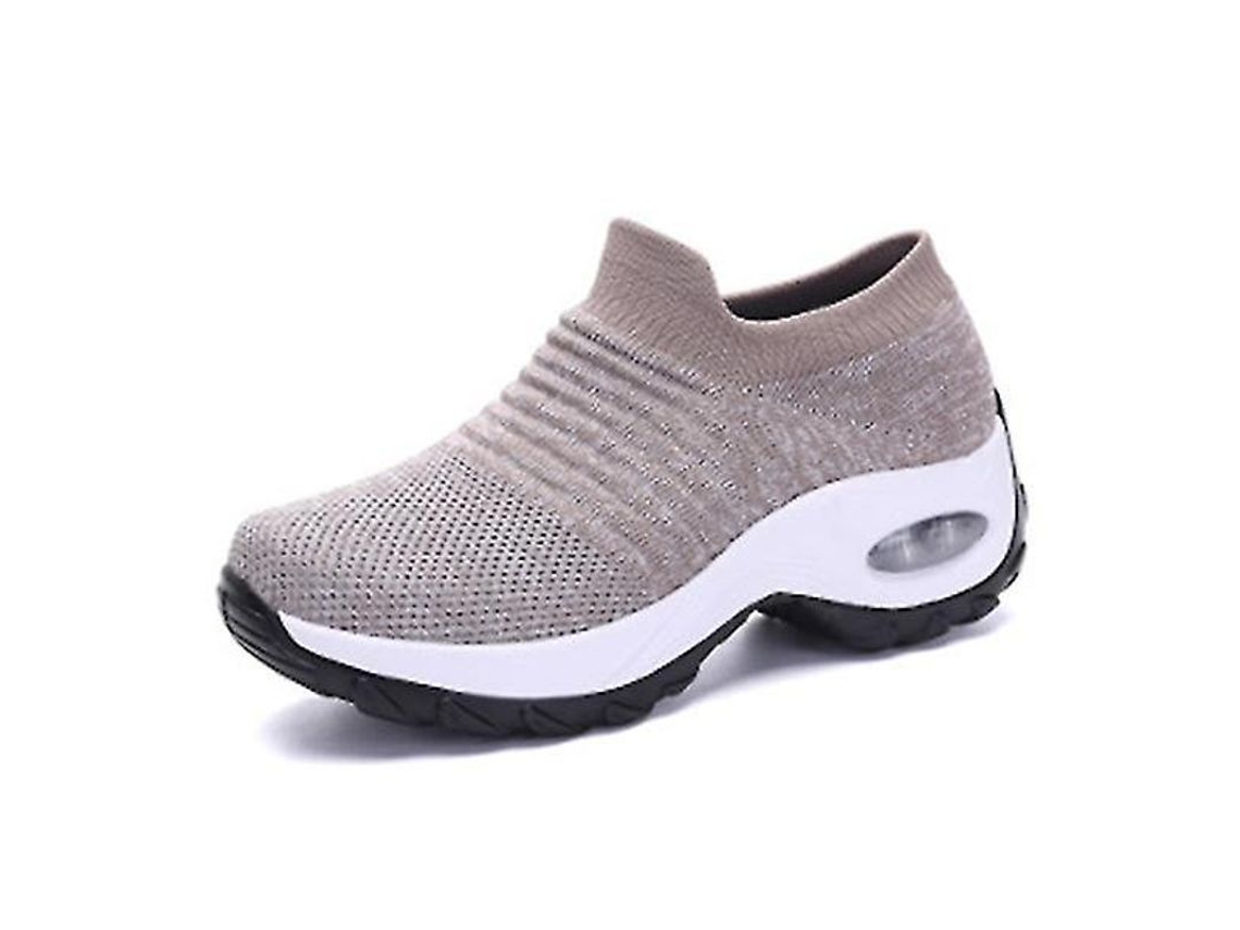 Tênis De Caminhada Feminino Sock Sneakers Leve Flexível Respirável Com Amortecimento Ar Para Trabalho E Dia A Dia 1839 Khaki