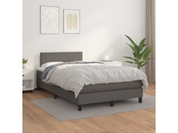 Vidaxl Cama Com Molas/colchão 120x200 Cm Couro Artificial Cinzento