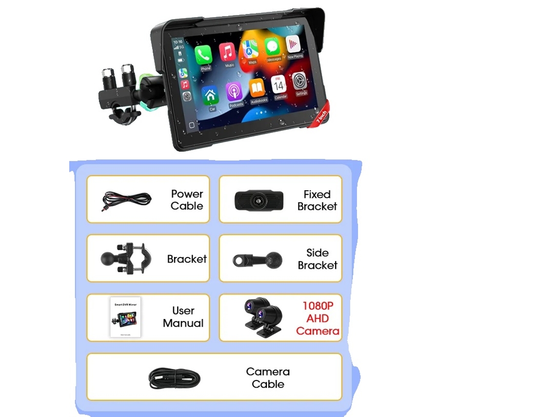 Painel Digital De Moto, Tela De 7 Polegadas, Suporte A Carplay E Android Auto, Dvr