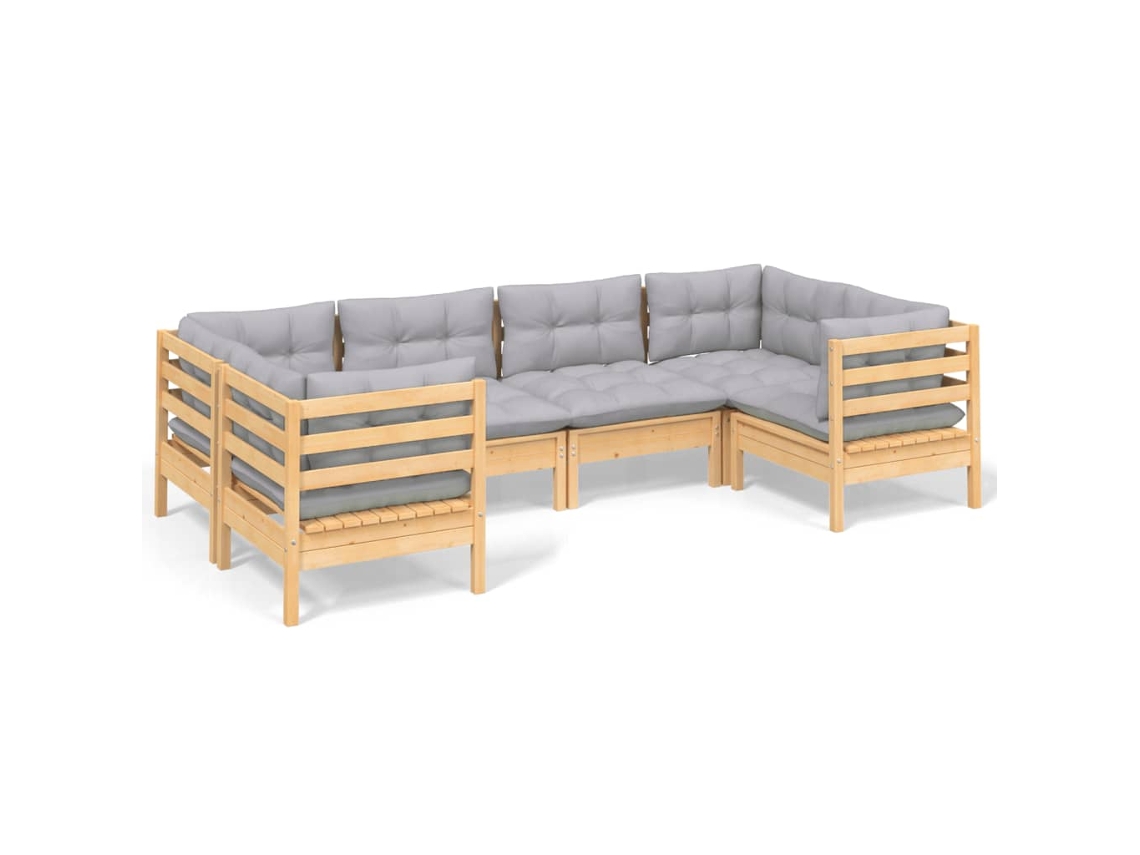 Conjunto de 6 Lounge de Jardim com Almofadões Cinzentos Pinho MAISON EXCLUSIVE