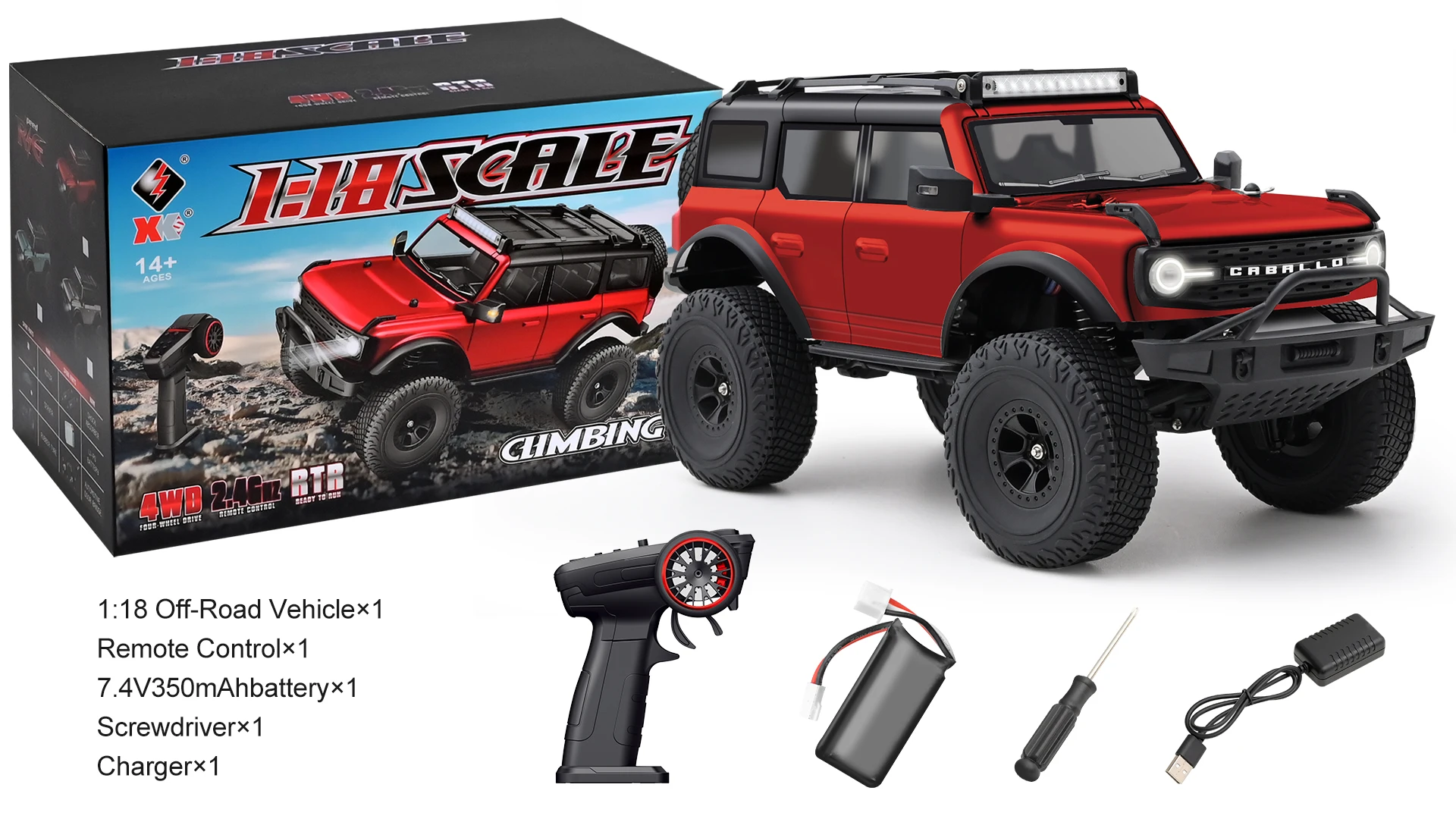 Veículo Elétrico de Controle Remoto com Tração nas Quatro Rodas para Escalada Off road, Mini Brinquedo de Simulação MDUG (vermelho)