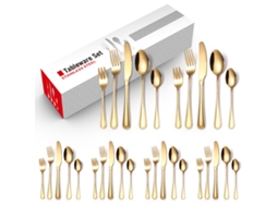 Conjunto De Talheres De Aço Inoxidável Para Uso Doméstico, Lavável Na Máquina De Lavar Louça Digitallab (30 Peças Dourado)