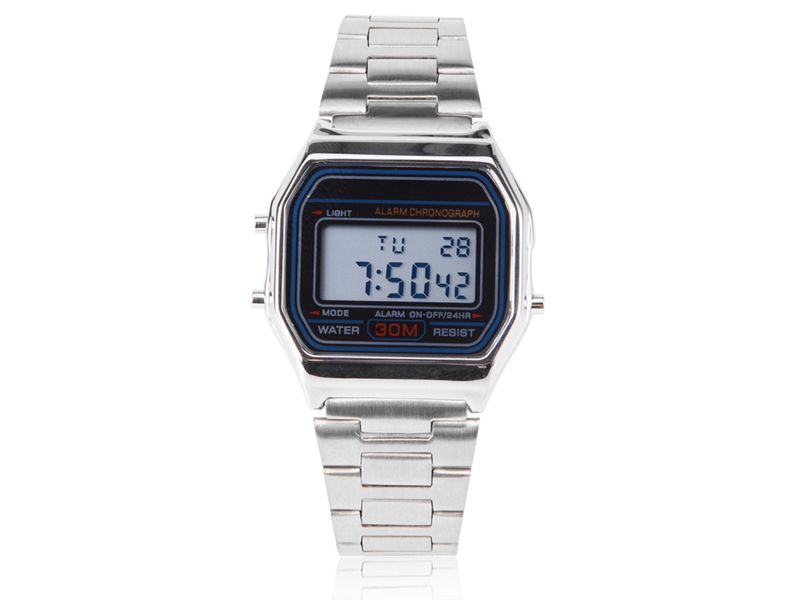 Relógio Digital Masculino Resistente À Água 30m com Retroiluminação Led Pulseira de Aço Inoxidável