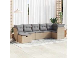 Vidaxl 7 Pcs Conjunto De Sofás P/ Jardim Com Almofadões Vime Pe Bege