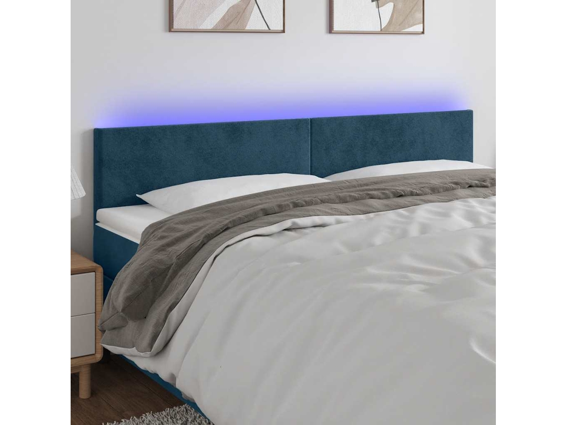 Vidaxl Cabeceira De Cama C/ Luzes Led Veludo 200x5x78/88cm Azul-escuro