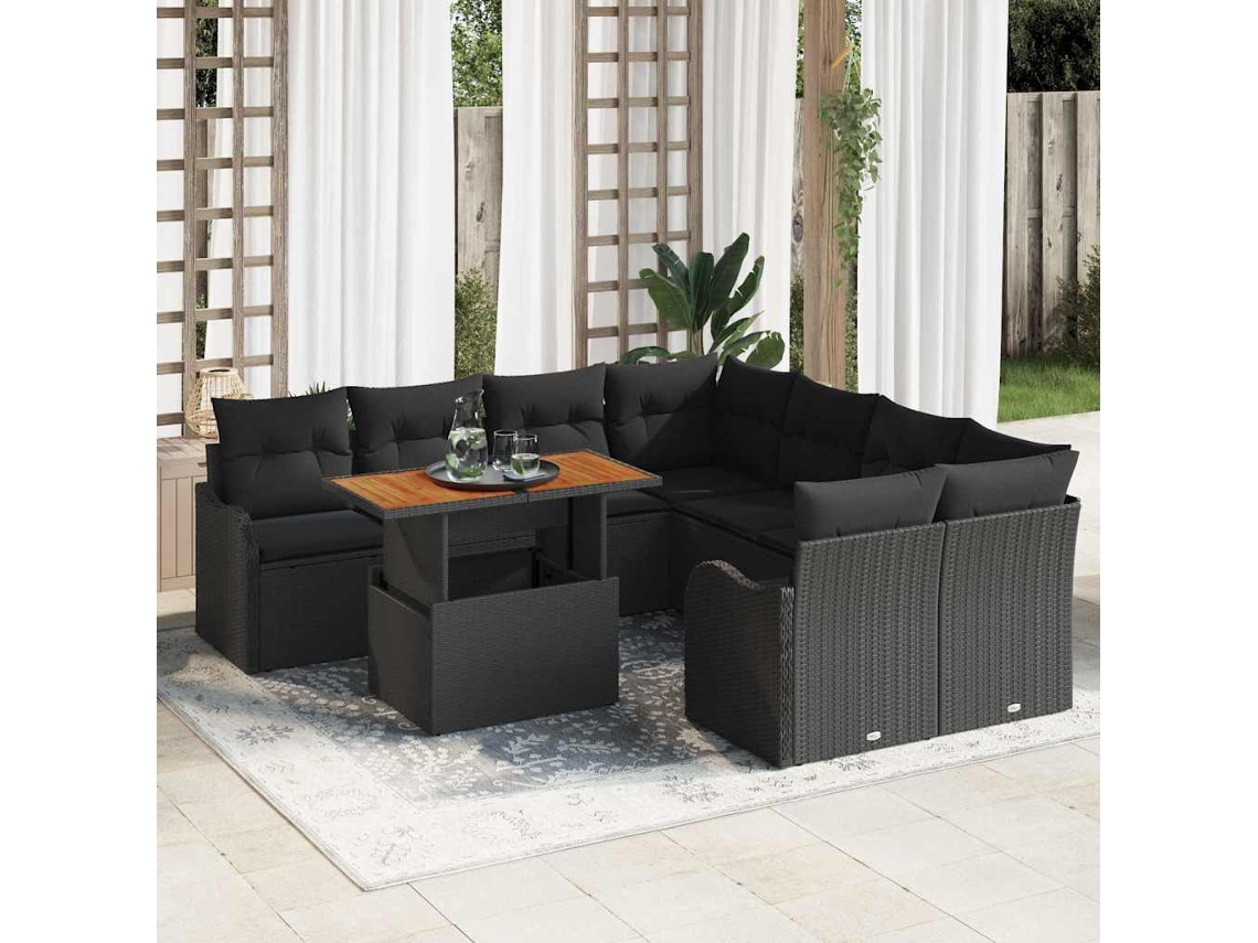 Vidaxl Conjunto De Sofá De Jardim 9 Unid. Preto Rattan Sintético
