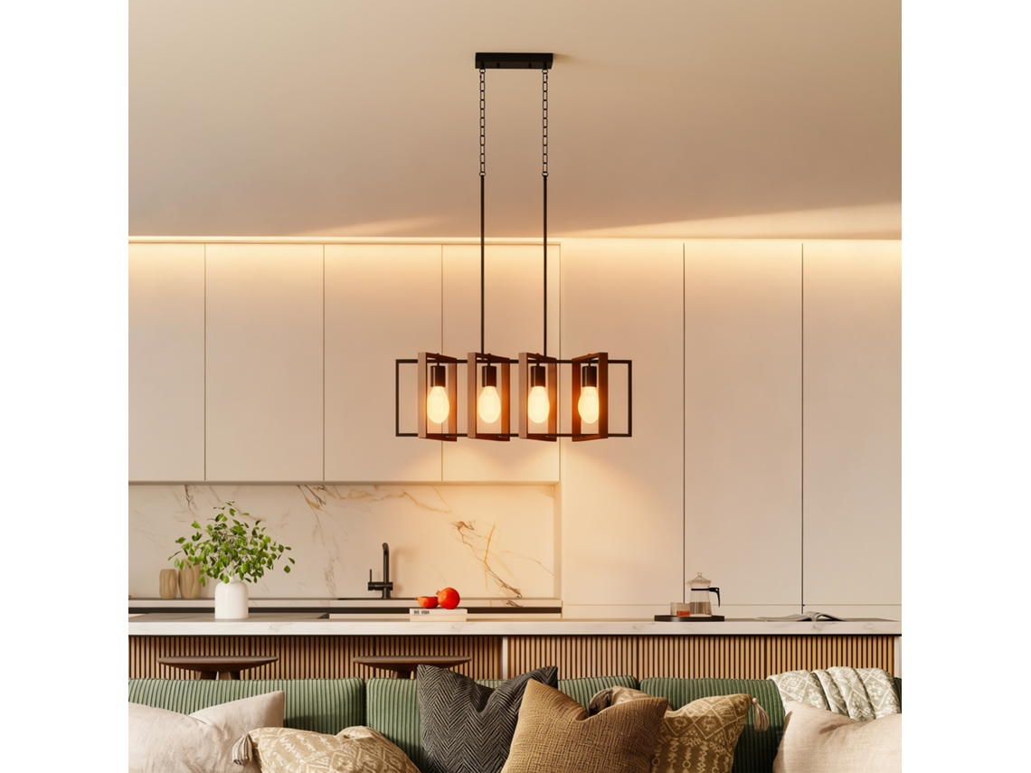 Luminária Pendente Moderna. Lustre no Teto com 4 Estruturas Giratórias e Altura Ajustável. 80 X 21 X 90 130 Cm. Nogueira Ge