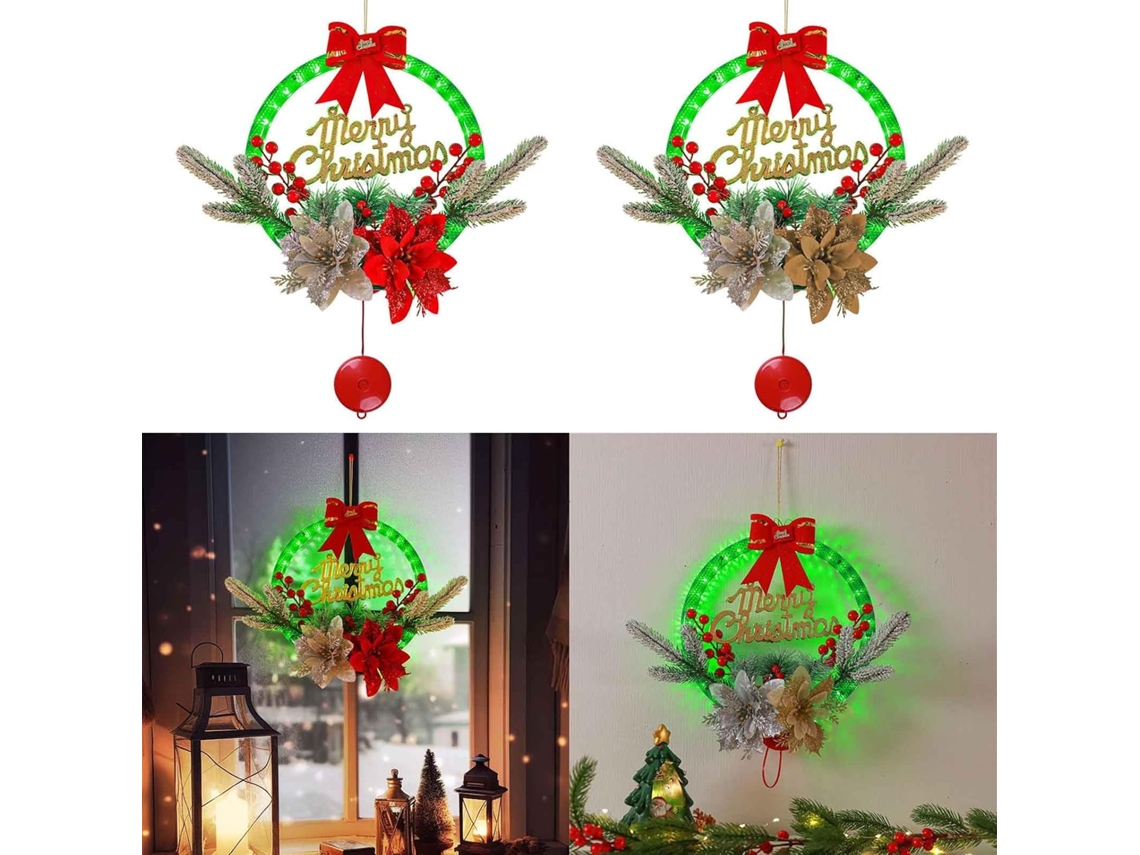 Guirlanda De Natal Para Porta Da Frente, Árvore, Enfeite Pendurado Com Frutas Vermelhas, Laço, Decoração De Natal Interna E Extern Aquaforge