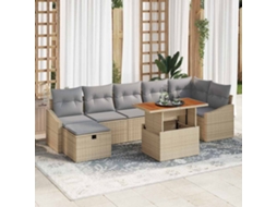 Vidaxl Conjunto De Sofá De Jardim 8 Unid. Bege Vime Pe