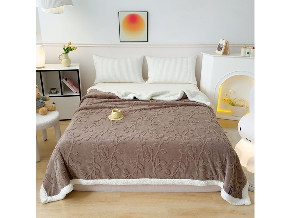 Manta de Lã Berbere Fansu em Cor Sólida com Estampa Jacquard Folhagem Super Macia e Fofa Ideal para Cama Lençó