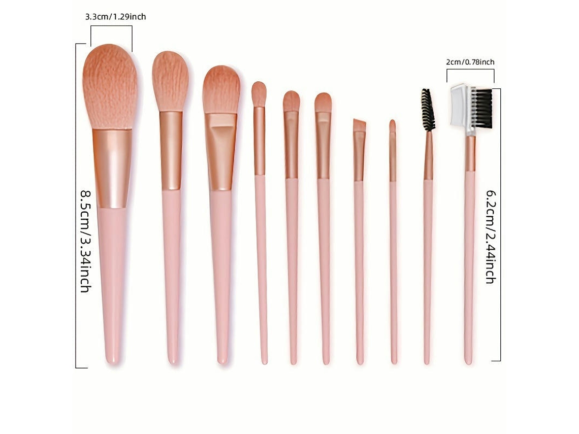 10 Pcs Conjunto de de Qualidade Profissional Corretivo de Viagem Sombra Kabuki Pincel de Cerdas de Fibra Sintética Rosa LUUCOZK