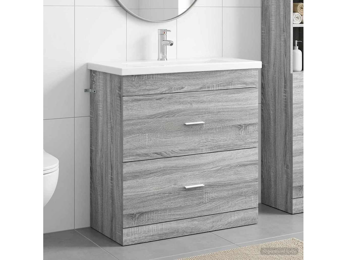 Vidaxl Conjunto De Móveis Para Banheiro Sonoma Cinzento