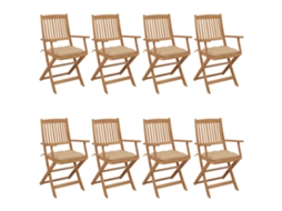 Cadeiras Dobráveis De Jardim 8 Pcs C/ Almofadões Acácia Maciça Dkd Home Decor