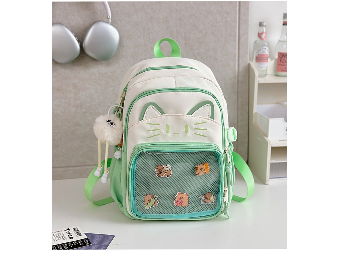 Mochila Com Pingente De Boneca, Adequada Para Uso Diário Na Escola, Encontros E Viagens. Verde