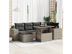Vidaxl 7 Pcs Conjunto Sofás P/ Jardim C/ Almofadões Vime Pe Cinzento