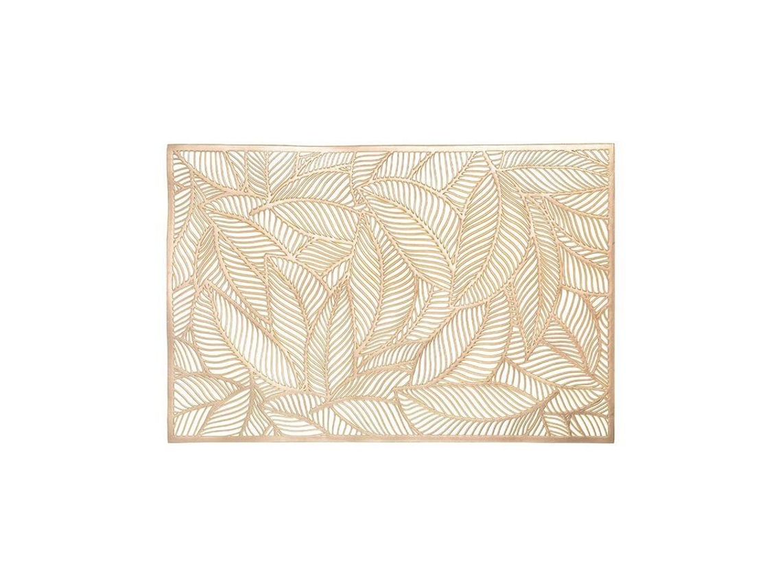 Rebe-set De 4 Manteles Rectangulares Hoja Funcional De Pvc Resistente Al Calor Estilo Nórdico Dorado