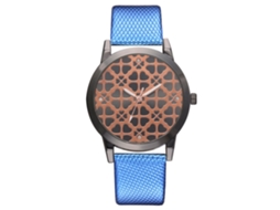 Relógio de Pulso Feminino de Quartzo com Pulseira Pu e Strass Azul