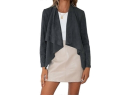 Cardigan Feminino De Cor Solida Com Gola Lapel E Manga Longa Para Todas As Estações Cinza