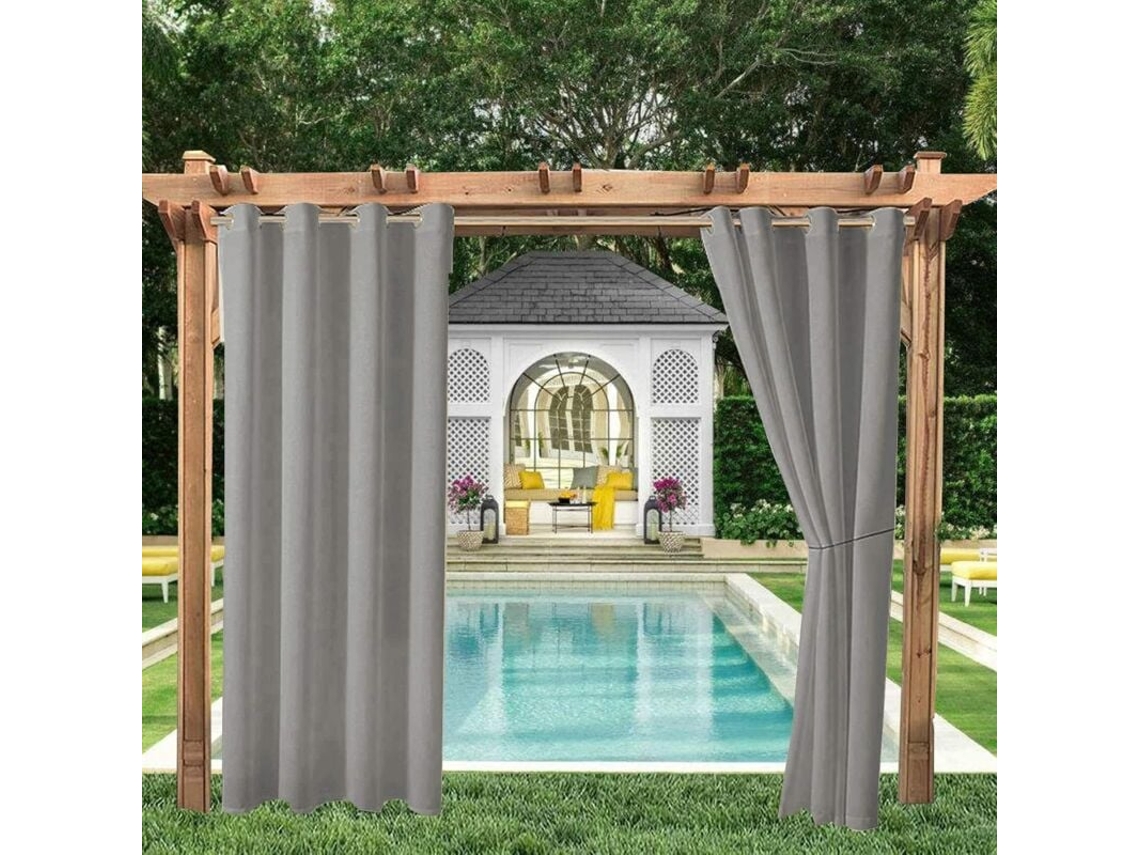 Cortina Blackout Térmica, Para Varanda E Jardim, Ilhós, Privacidade, Proteção Uv, Resistente Vento, 2 Peças, 132 X 213 Cm, Cinza Claro