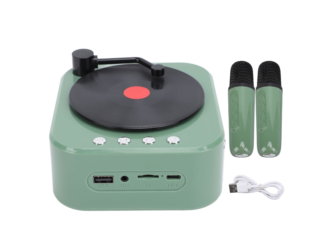 Aetheria gramafone Bluetooth 5.3 com 3 Modos Som Hifi Retro Portátil com 2 Microfones Verde