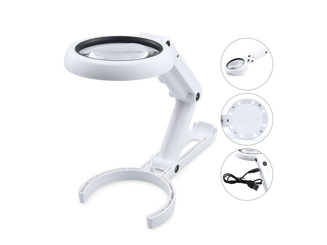 Lupa De Mesa Com Led, Luz Ajustável E Mãos Livres, Com Suporte. Aquaforge