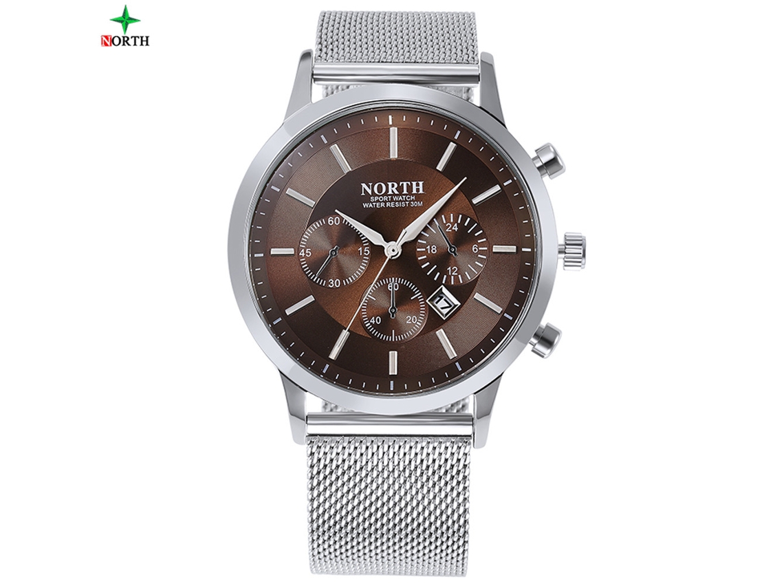 Reloj Analógico De Cuarzo Para Hombres Impermeable Pulsera Acero Inoxidable Café