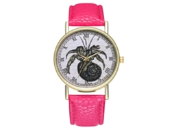 Reloj De Cuarzo Para Mujer Con Correa De Cuero Pu Moda Dial Redondo Grande Rojo Rosa