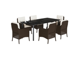 Conjunto de 7 Jantar para Jardim com Almofadões Vime Pe Castanho MAISON EXCLUSIVE