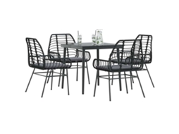 Vidaxl Conjunto De Jantar Jardim 5 Peças Almofadas Vidro Vime Pe Preto