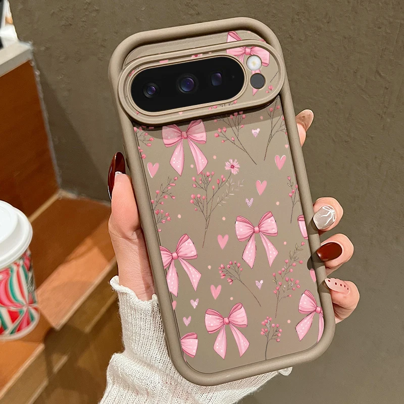 (café) Capa Para Celular Google Pixel 8 Com Estampa De Laço Rosa E Flores, Capa Macia À Prova De Choque