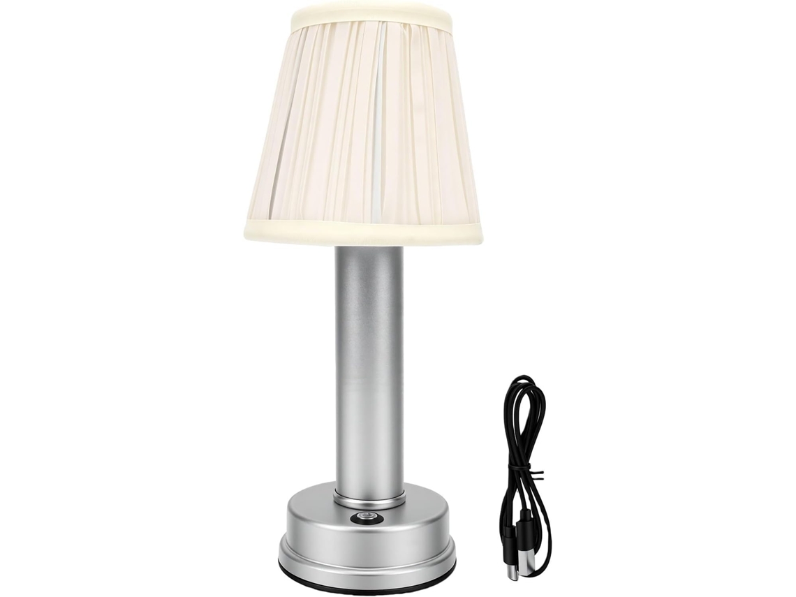 Luminária de mesa Semi Fio, LED de 1800mAh, recarregável por bateria, com cúpula de tecido em liga de alumínio, ideal para