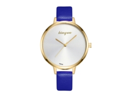 Relógio de Pulso Feminino Analógico de Quartzo com Pulseira Pu Clássico Simples Azul