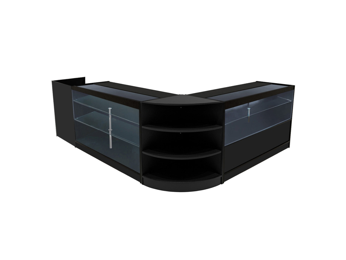 Conjunto De Balces Comerciais Theia | Preto | Lm60 K1500 C1500 Tb60 | Mdf E Vidro Temperado | Prateleiras E Monstershop