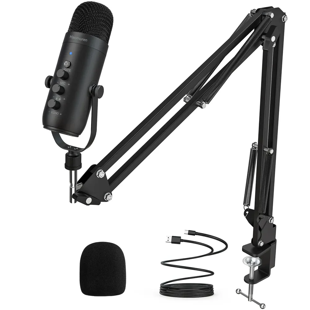 Kit Microfone Profissional MDUG para Podcast com suporte articulado, ideal para YouTube