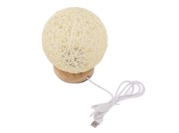 Lâmpada de Mesa de Madeira Led Usb Dimmable em Rattan Bege Tecida À Mão para Quarto Sala Berçário
