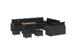 Conjunto 14 Sofá De Jardim Vidaxl Preto Vime Pe (110 X 55 X 71 Cm)