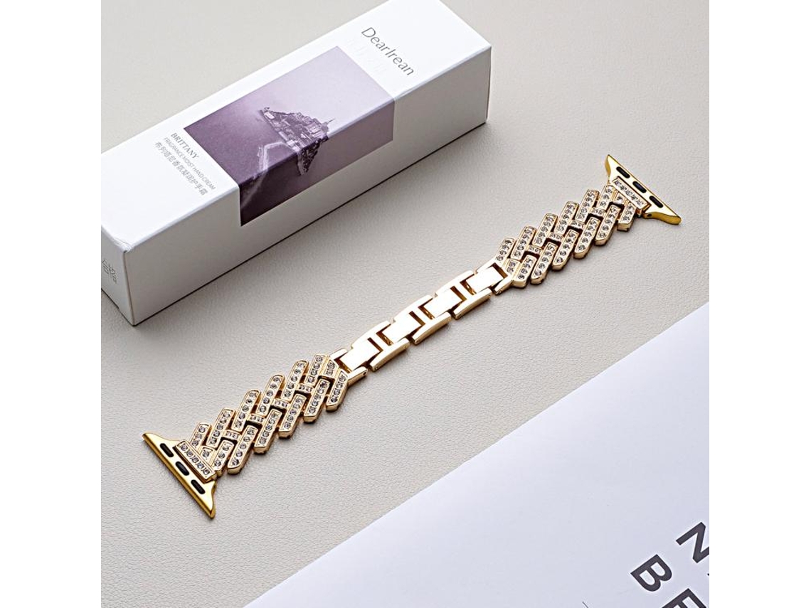 Bracelete para Apple Watch 42/41/40/38mm Metal Formato H com Textura Sarjada e Perfurada Dourada XIAOMOYU