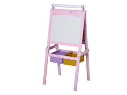 Quadro Branco Infantil de Madeira Rosa com Cavalete 3 em 1: Quadro Branco, Preto e com Rolo de Folhas de Papel Ge