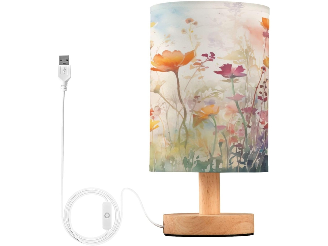 Luminária de cabeceira LED com portas USB, mesa de leitura para quarto, cúpula Tído e base Madeira, escrivaninha para quarto.