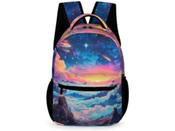 Mochila Escolar Com Estampa Lua Estrelas Para Meninos Meninas 10 13 Anos. Colorida Livros, Cadernos, Garrafa