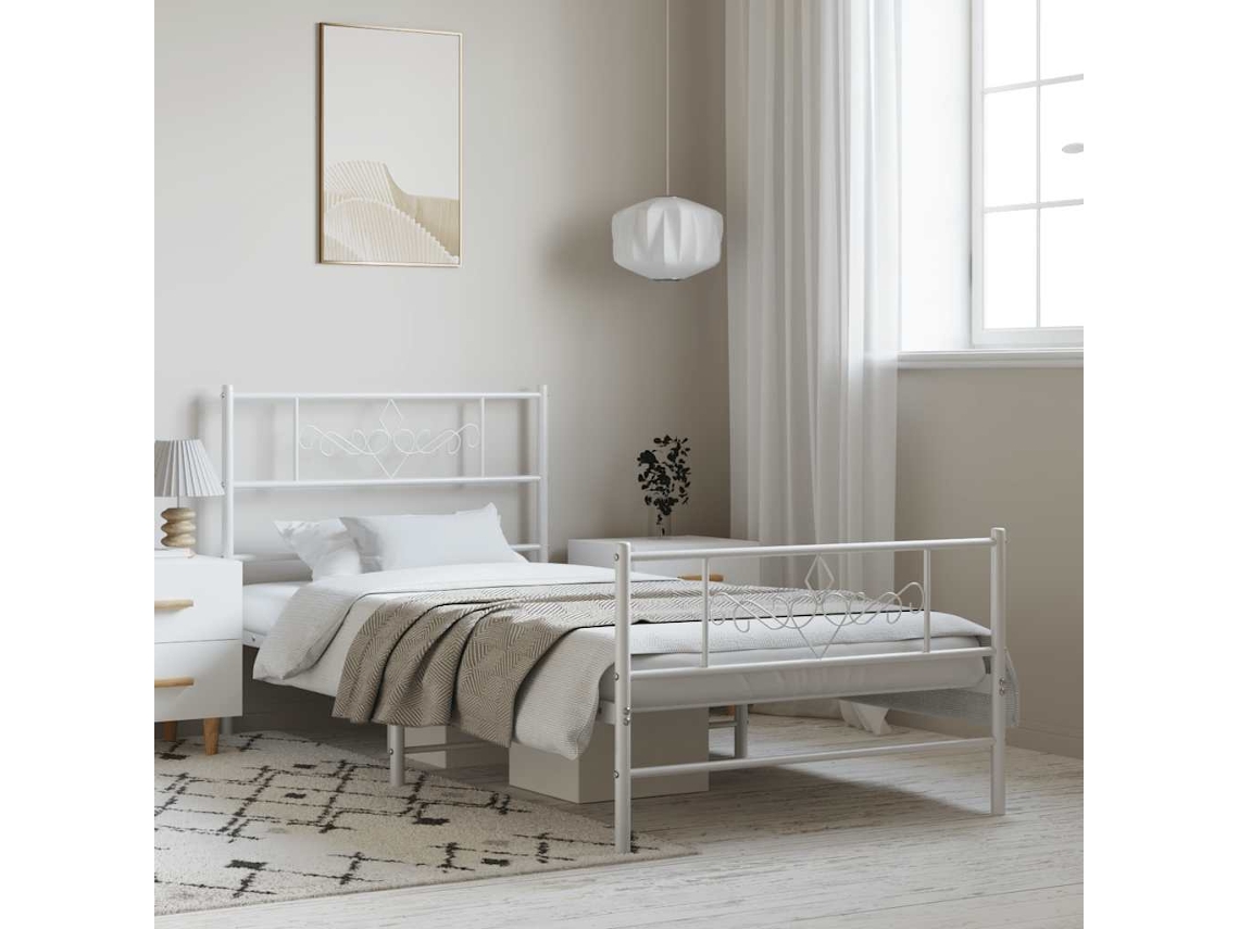 Vidaxl Estrutura De Cama Com Cabeceira E Pés 100x200 Cm Metal Branco