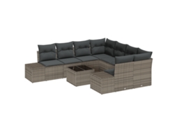 Conjunto 9 Conjunto De Sofás Para Exterior Vidaxl Cinzento Vime Pe (55 X 55 X 37 Cm)