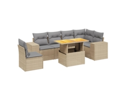 Conjunto de 7 Sofás para Jardim com Almofadões Vime Pe Bege MAISON EXCLUSIVE (7 pcs)