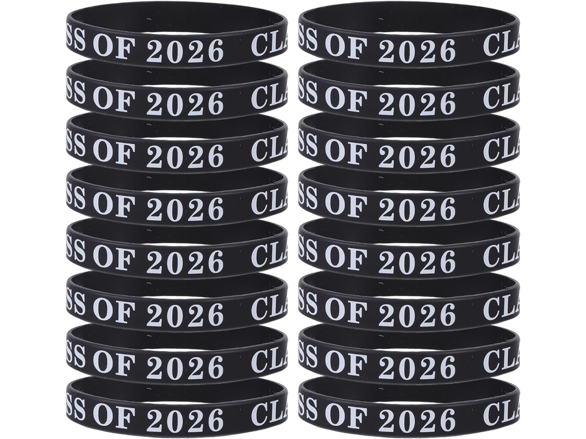 Pulseiras de Silicone Abaodam para Formatura, 24 Peças, Pretas, Turma de 2026, Flexível Acessório Para Escolares Festas