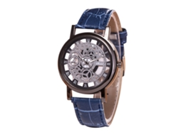Reloj De Muñeca Electrónico Con Movimiento Hueco Cuero Pu Para Hombre Y Mujer Color Titanio Azul