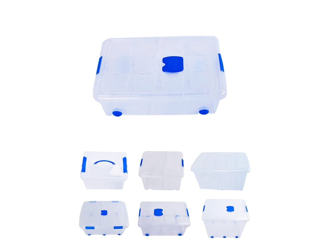 Cajas De Almacenaje Ordenación De Plástico Transparentes Con Tapa Azul | Con Y Sin Ruedas | Ropa, Libro, | Juguestes 36l Pack 4 Uds