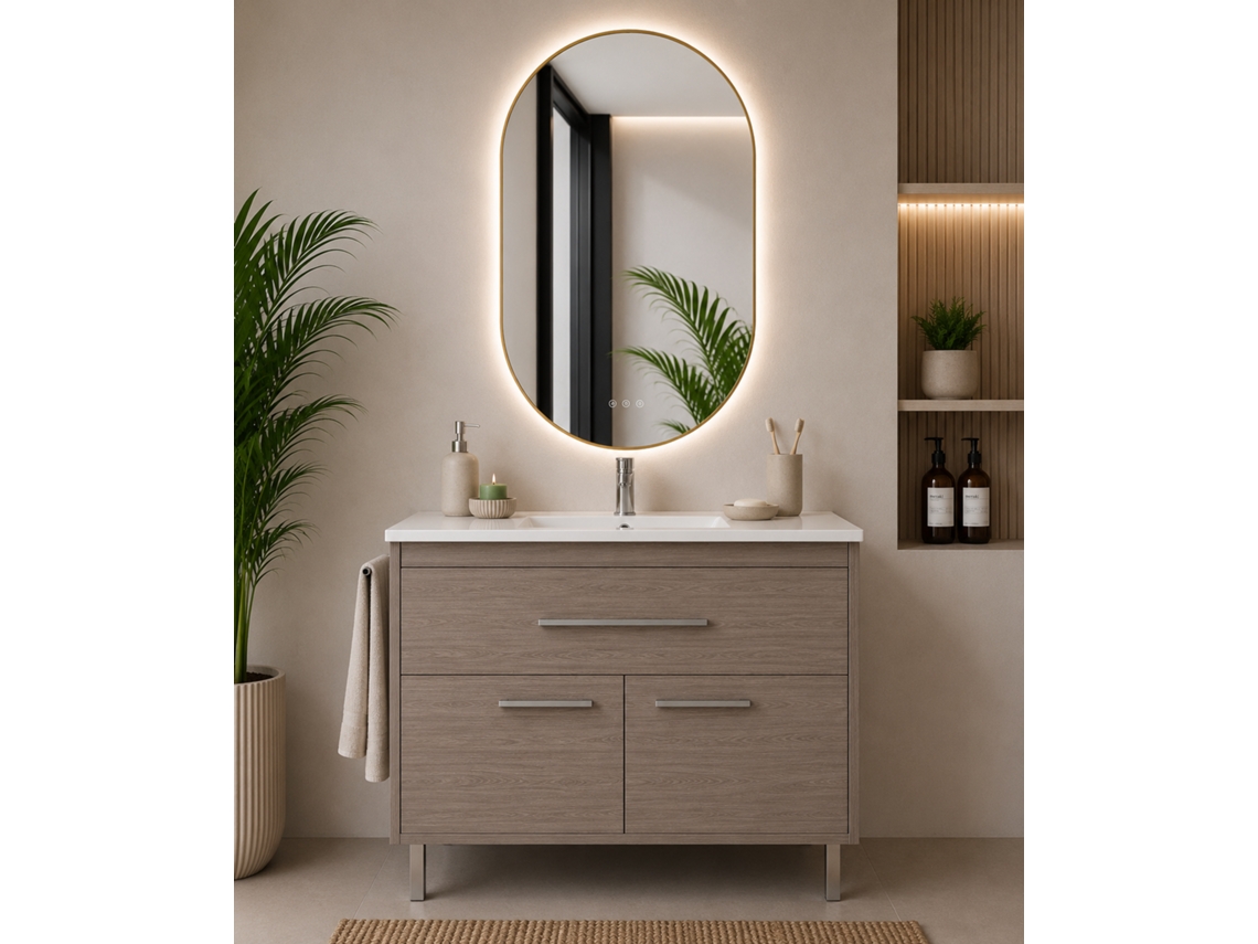 Móvel De Casa De Banho Com Lavatório Origenbath Bahia Sem Espelho 100x45 Cm Carvalho Smoky