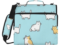 Mochila escolar com zíper de 1,5 polegadas, estampa de gato azul animado, 3 compartimentos com ajuste de altura e alça de ombro.